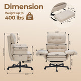 Criss Cross Office Chair with Foot Rest, Big and Tall Office Desk Chair with Flip Armrests for Pets & Cross Legged Sitting, Comfy Executive Ergonomic Reclining Computer Gaming Vanity Chair, White
