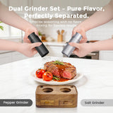 Luvan Professional Salt and Pepper Mill Set with Wooden Stand, Top Button Lock, Heavy Duty Aluminum Manual Pepper Grinder with Adjustable Coarseness, Gift Set for Friends & Family