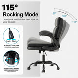 BOWTHY Mid Back Office Desk Chair,Leather Conference Room Chairs,Ergonomic Home Computer Chair,Modern Executive Chair with Padded Flip-up Armrest and Swivel Wheels (Black)