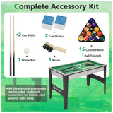 48" Pool Table, Mini Billiard Game Table w/Balls, Cues, Chalk, Brush and Triangle, Indoor Compact Arcade Game Table for Living Room, Game Room
