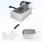 Deep Fryer with Basket 10L/12.7QT 1700W Electric Deep Fryers 0.7mm Thickened Stainless Steel Countertop Oil Fryer Large Capacity for Home and Commercial Use with Temperature Limiter (6L)