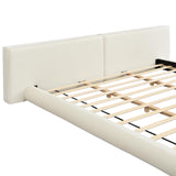 Merax King Size Low Profile Floor-Hugging Platform Bed, Platform Bed Frame with 27.45'' Headboard, 800lb WeightCapacity, Upholstered Modern Bed in Fabric, Cream