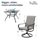 PHI VILLA 5 Pcs Patio Dining Set for 4, Swivel Mesh Chairs, Brown