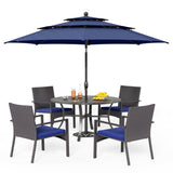 PHI VILLA 5pc Patio Dining Set with Umbrella, Round Table, Rattan Chairs