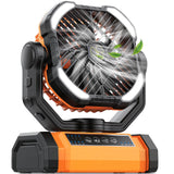 Camping Fan Rechargeable, Large Capacity Battery Powered Fans, 270° Adjustable Rechargeable Fan Portable with LED Light, 4 Speed Cordless Battery Operated Fans with Hanging Hook for Tent Beach Outdoor