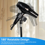 FLOCURE Hair Dryer Stand Holder Hands Free - Adjustable Blow Dryer Stand with Universal Non-Slip Clip & Sturdy Tripod Base for Home Styling, Elderly & Pet, Hair Dryer Holder with 180 Deg Rotation