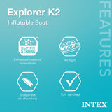 Intex 68307EP Explorer K2 Inflatable Kayak Set: Includes Deluxe 86in Kayak Paddles and High-Output Pump – Adjustable Seats with Backrest – Removable Skeg – 2-Person – 400lb Weight Capacity Intex