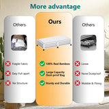 Bamboo Under Bed Storage Containers- Underbed Organizer with Wheels with Large Capacity Dust Bag (White, Large) WISUCART