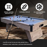 7FT Pool Table with Automatic Ball Return, Modern Arched-Leg Billiards Table with Durable Matte-Black Finish and Complete Accessories for Family Game Room & Recreation Space (Wood)