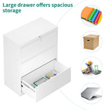 3 Drawer Lateral File Cabinet with Lock, Metal Stainless Steel Wide Lateral Filing Cabinet | White YITAHOME