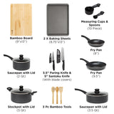 Easy Clean Ceramic Nonstick Cookware Set, Dishwasher Safe Kitchen Pots and Pans Set | 26-Piece, Black Ecolution