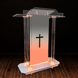 Church Pulpit with Hollow Cross Design,Led Acrylic Church Podium with Wheels&