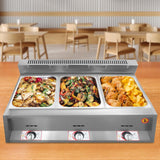 Food Warmer Commercial Gas Bain Marie Buffet Countertop Food Warmer Steam Table Steamer Soup Warmer Adjustable Temp Gas Fryer Steamer Cooking Heating Pot (3 Pan)