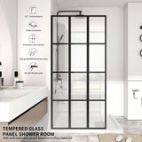 36" W x 73" H Shower Door, Shower Glass Panel for Open Walk-in Bathroom, Clear Tempered Glass Shower Screen,Matte Black Finish, No Need for Glue, 12 Grids