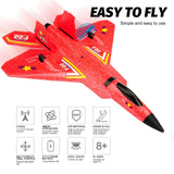 ANTSIR Remote Control Plane F-22 Raptor, 2.4GHz Durable Foam Rc Airplane with Smart Gyro/LED Lights/3 Rechargeable Batteries, RC Jet Glider Toy Gift for Kids Boys Girls 8-16 Year Old (Red)