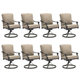 MELLCOM Swivel Patio Chairs Set of 8 with Khaki Cushions for Outdoor Dining