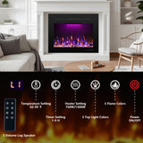 Rodalflame Electric Fireplace Inserts with 3 Flame & Top Light, Recessed Fireplace Heater, Thermostat, 750/1500W, Crackling Sound, Logs & Crystals, Timer, 32.2" W x 26" H Rear, No Wall Mount
