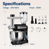 VIVOHOME 3 in 1 Multifunctional Stand Mixer with 6 Quart Stainless Steel Bowl, 650W 6 Speed Tilt-Head Meat Grinder, Juice Blender, Black
