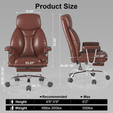Big and Tall Office Chair, Executive Home Office Desk Chair, Comfy Leather High-Back Reclining Computer Chair with Retractable Footrest and Padded Arms