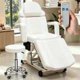 Icoget Electric Lift Facial Bed with Stool for Esthetician, 4-Section Tattoo Chair with Adjustable Backrest and Leg Rest, Spa Salon Massage Table for Beauty, Waxing, Lashing, White