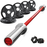 RitFit Barbell Weight Set - 4/6FT Olympic Barbell with Weight Plates (55-275LB Total) - Weightlifting Equipment for Squats, Curls, Deadlifts, Presses, 4FT Silver/Red Bar with 85LB Plates