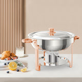 5QT Round Chafing Dish Buffet Set – Rose Gold Stainless Steel Catering Warmer with Dome Lid, Frame & Utensils – Stackable Food Server for Weddings, Parties, Dinners (Fuel or Ice Compatible), 2 Pcs.