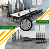 JFazzruit Folding Conference Room Table with Wheels,Modular Conference Tables Seminar Table with Grommet,Stability Enhancement,Fold Up Rolling Conference Table for Office (6, White, 55.2IN/140CM)