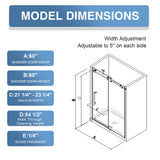 KPUY Tub Shower Door, 55-60" W x 60" H Frameless Sliding Bathtub Door, 1/4" (6mm) Thick Tempered Clear Glass with Explosion-Proof Film Nano Coating, Stainless Steel Frame, Brushed Nickel