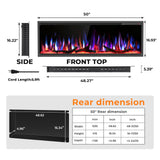 R.W.FLAME 50" Recessed and Wall Mounted Smart Electric Fireplace, Alexa/WiFi Enabled, APP Control with Multiple Sound Modes, Adjustable Flame Colors and Speed, Available with Log & Crystal Options