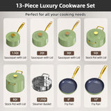 Nuwave Lux LE 13Pc Ceramic Cookware Set with Elegant Gold Handle, PFAS Free