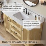 DELUXE LIVING 48 Inch Bathroom Vanity with Sink, Quartz Top, Light Oak