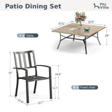 PHI VILLA Outdoor Dining Set for 8,57.5" Wood-Like Metal Table