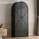 Gyfimoie Black Armoire Wardrobe Closet with 2 Drawers, 74.8" Wooden Wardrobe with 2 Doors, Freestanding Closet Armoire Cabinet with Hanging Rack, Clothing Storage Cabinet for Bedroom (Black)