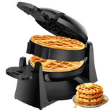 W Waffle Iron 180° Flip, 8 Slices, Rotating & Nonstick Plates, Removable Drip Tray for Easy Cleaning | Black celahapy