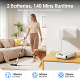Klarpul Cordless Vacuum Cleaner, 2 Batteries 140 Mins Runtime 600W 50Kpa Stick Vacuum Cordless, Self-Standing Vacuum Cleaners for Home with 2.5H Fast Charging, for Floor/Carpet/Pet Hair, White