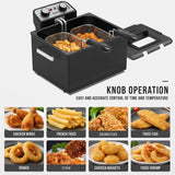 4.9 Liters/20 Cups 1800W Large Electric Deep Fryer with 3 Frying Baskets, Adjustable Temperature,View Window Lid,Countertop Stainless Steel Body Deep Fryer Pot, Fry Fish for Home Use