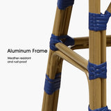 PURPLE LEAF Counter Bar Stools 25" Set of 2 French PE Rattan, Royal Blue