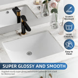 Undermount Bathroom Sink Rectangle, Hugsleek Interior Bowl Size 18 x 13 inch White Porcelain Ceramic Vessel Sink Under Counter Exterior Size 20x15in Rectangular Bath Sink Basin Lavatory Fireclay