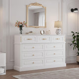 Mekminop Extra Large 9 Drawers Dresser for Bedroom, Wood Chest of Drawers with Gold Knobs, Tall Storage Dressers Organizer for Living Room, Hallway (63" W x 15.75" D x 39.4" H) (White)