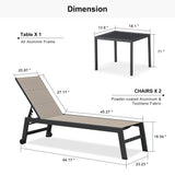 PURPLE LEAF Patio Chaise Lounge Set of 2 with Side Table, Aluminum, Taupe