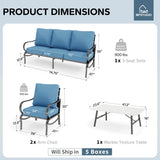 MFSTUDIO 4 Piece Metal Patio Furniture Set with Denim Blue Cushion