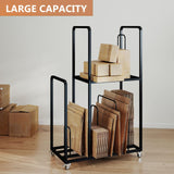 lukar Carton Cart Stand, 2-Tier Cardboard Box Stand, Metal Cardboard Box Storage Rack, Carton Stands for Boxes with Wheels and Handle, Cardboards Organizer for Home Supermarket Warehouse Commercial