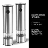 Cole & Mason Battersea Electronic Salt & Pepper Mill Gift Set - One-Button Electric Spice Grinder with Large Grinding Chamber - Adjustable Grind Knob - Electric Kitchen Tool - Stainless Steel
