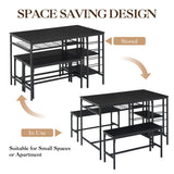 GarveeHome 3-Pieces Dining Table Set for 2-4 People, Small Kitchen Dinner Table with 2 Bench, Dining Room Tables Set with Storage Drawer & Shelf (Black)