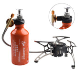 Tidevib Outdoor Camping Multi-Fuel Oil Stove with 500ml Aluminum Alloy Fuel Bottle and Pump, Foldable Brackets and Serrated Arms for Diesel and Liquid Gas