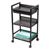 Mind Reader Cart with Covered Compartment, Office Organizer, Storage, 3-Tier, Office, Metal, 15.5" L x 11" W x 28.25" H, Black