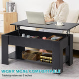 Dlewmsyic Lift-Top Coffee Table, 39.4" Height Adjustable Wood Coffee Table with Hidden Compartment and Lower Storage Shelf for Living Room(Black)