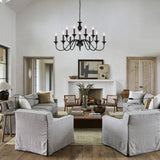 LIGHTDAMY Black Farmhouse Chandeliers for Dining Room Light Fixtures Over Table, 12 Light Industrial Candle Hanging Chandeliers for Living Room Kitchen Island Foyer Staircase