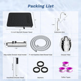 Hibbent 5-spray Filtered Rainfall Shower Head Combo, High Pressure 13'' Showerhead with Stainless Steel 4 Spray Modes Handheld, All Metal 4-way Diverter Arm with Pause Mode, 71'' Hose & Holder, Chrome