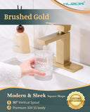 KUZOR Single Hole Bathroom Sink Faucet with Pop-Up Drain, Brushed Gold